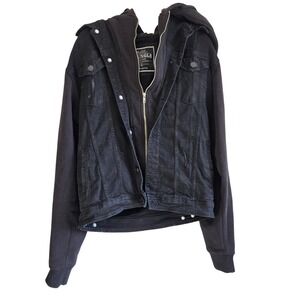 YoungLA L Black Distressed Zip Buttton Front Stone Wash Casual Jean Denim Jacket